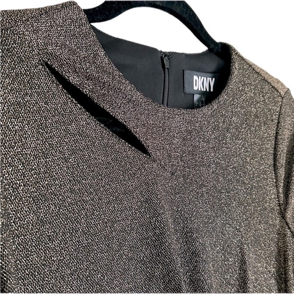 DKNY Metallic Shimmer Evening Long Sleeve Fitted Cutouts Dress NWT (2) - Picture 4 of 8